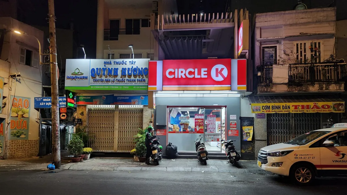 Circle K convenience store front at night in Ho Chi Minh City, Vietnam