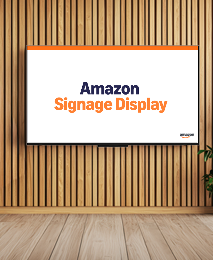 Wall-mounted Amazon Signage Display in a business interior