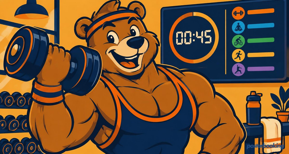 Funny amber cartoon illustration for the article 'Android Digital Signage for Gyms' on PosterBooking
