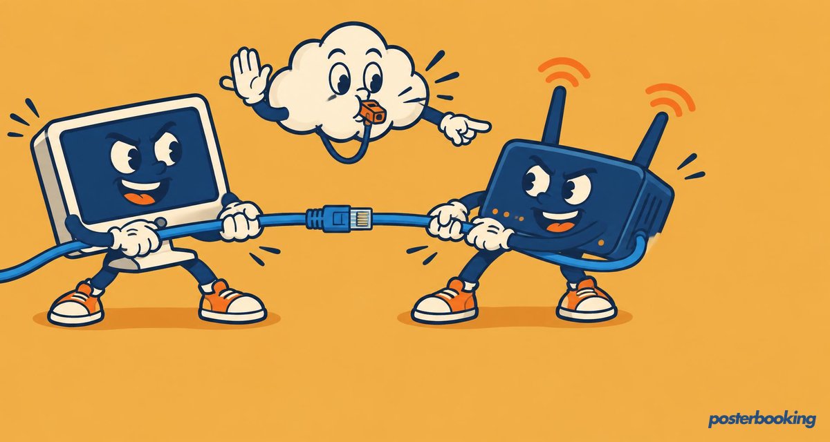 Funny amber cartoon illustration for the article 'Digital Signage Connectivity for Beginners' on PosterBooking