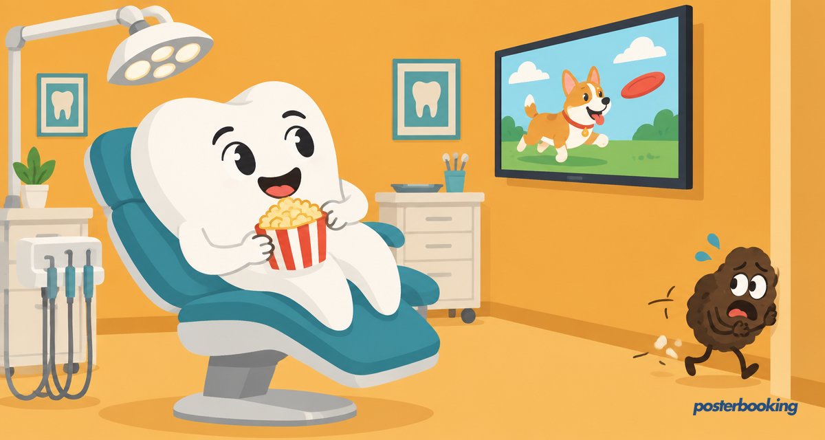 Brightmile Dental Practice waiting room screen showing appointment guidance and oral health tips