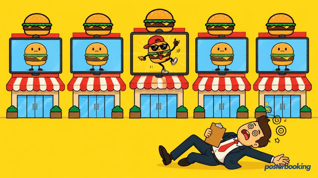 Franchise digital signage funny illustration