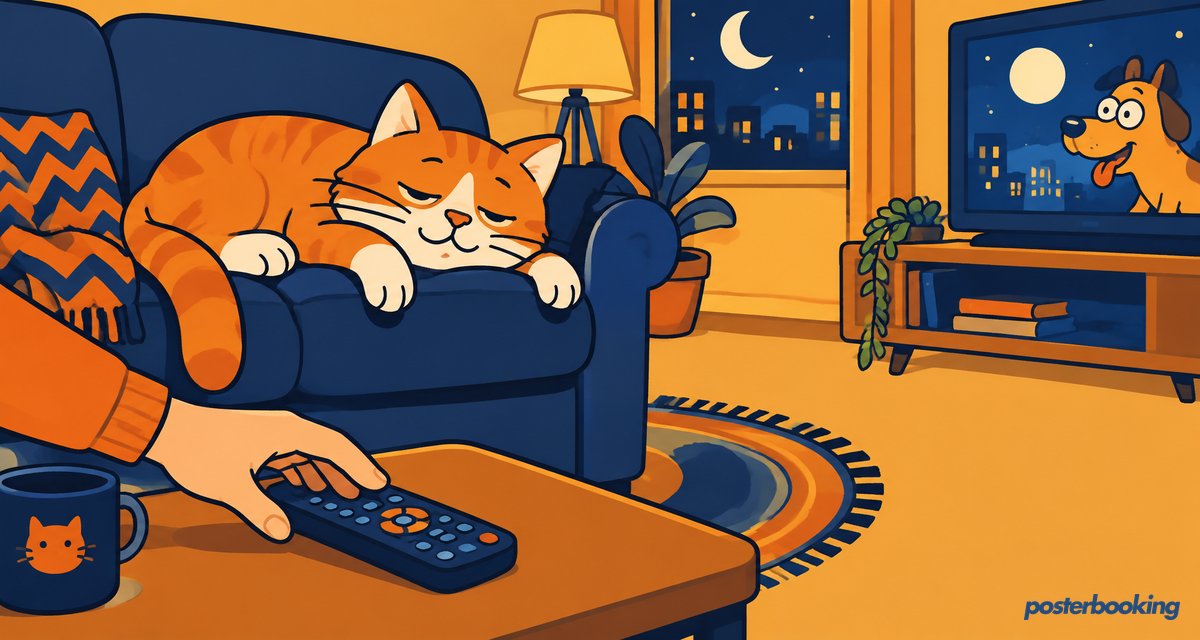 Funny amber cartoon illustration for the article 'How to turn off the Still Watching? message on Amazon Fire TV' on PosterBooking.