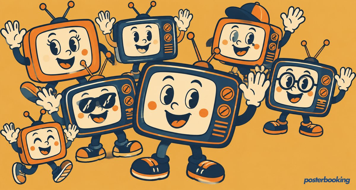 Funny amber cartoon illustration for the article 'Say HELLO to Channels!' on PosterBooking.