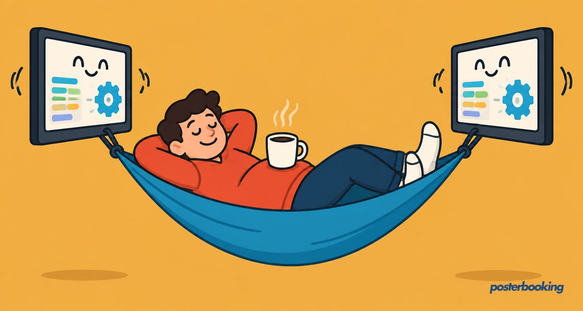 Funny amber cartoon illustration for the article 'The Best EasySignage Alternative in 2026' on PosterBooking
