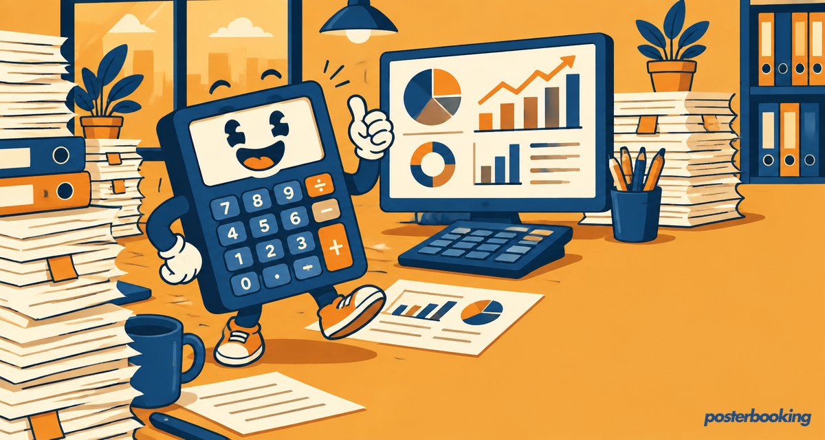 Funny amber cartoon illustration for the article 'Digital Signage for Accounting Firms: What Works Best?' on PosterBooking.