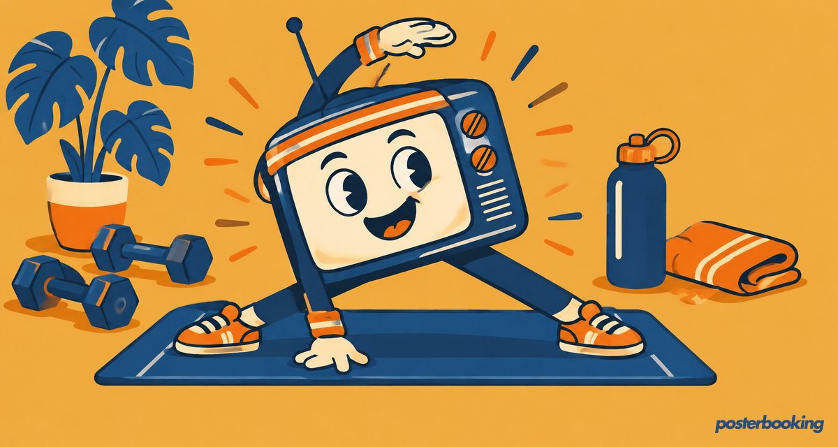 Funny amber cartoon illustration for the article 'What is Digital Signage? What you need to Know (2026)' on PosterBooking.
