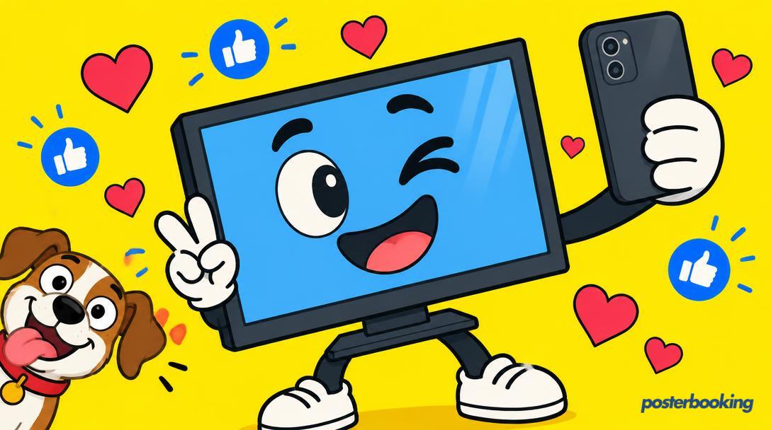 Social media digital signage funny illustration